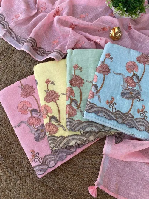 Pure Linen by Linen Attire with Elegant Floral Embroidery Work – Premium Handcrafted Ethnic Wear